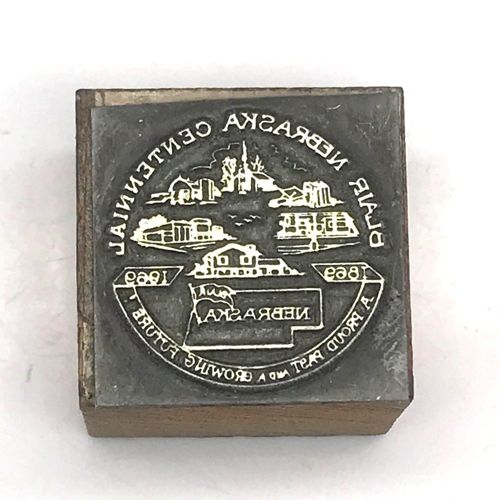 Blair Nebraska Centennial Printers Block, Vintage 1969 Metal Letterpress, USA